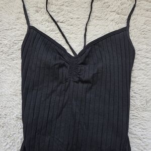 Zara Black Ribbed Bodysuit Spaghetti Staps Small